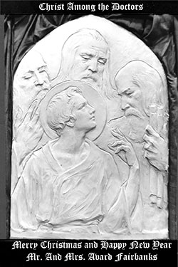 Christ among the doctors bas relief