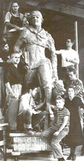 Fairbanks family poses with heroic statue